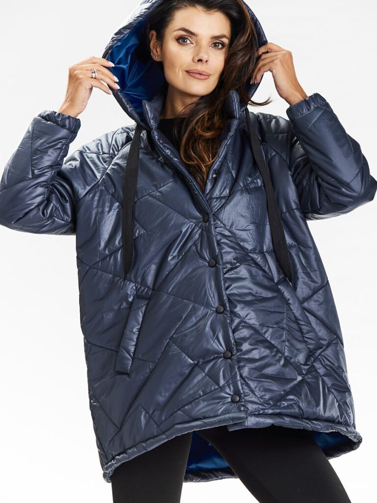 Kurtka Damska A687 Navy Awama, pasek w talii