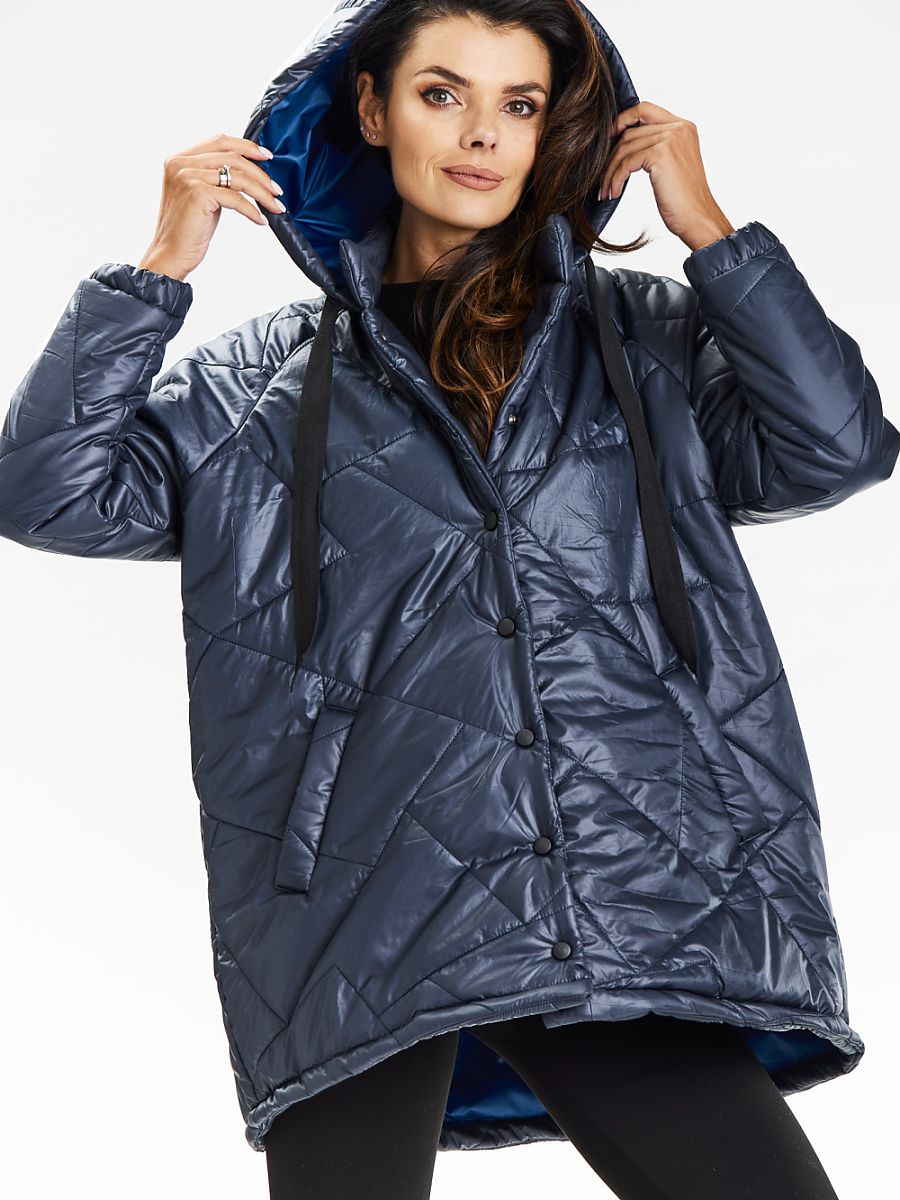 Kurtka Damska A687 Navy Awama, pasek w talii