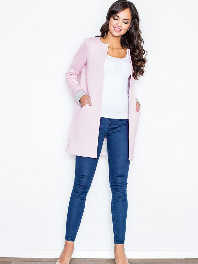 Niezapinany płaszcz damski Figl M366 Light Pink