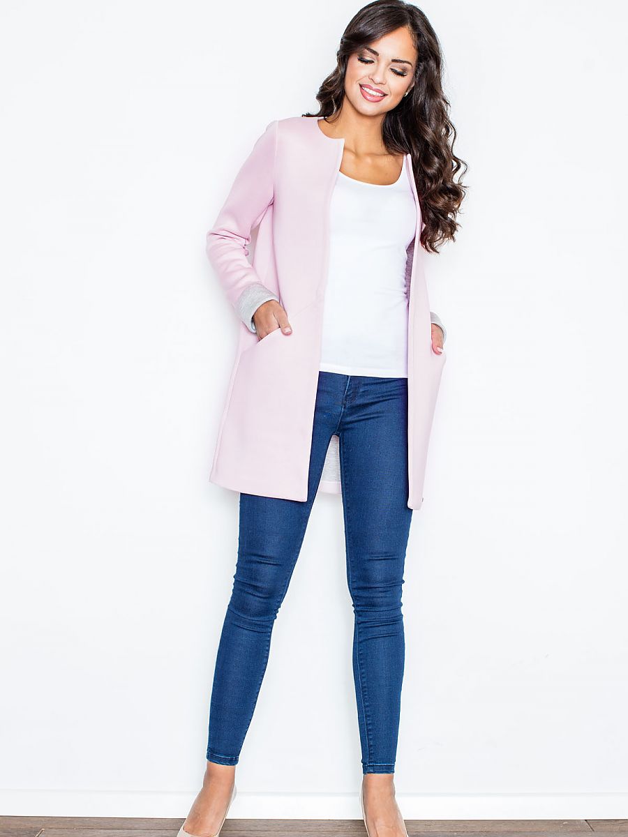 Niezapinany płaszcz damski Figl M366 Light Pink