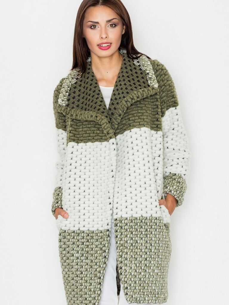 Płaszcz M507 Oliwka, wełna i gruby splot