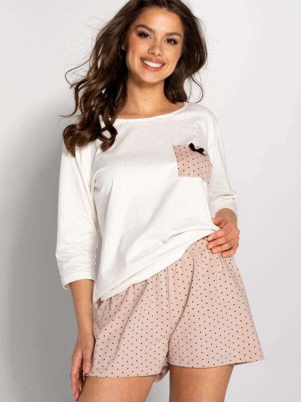 Piżama Damska Model Ella 223842 Ecru/Powder Pink - Momenti Per Me