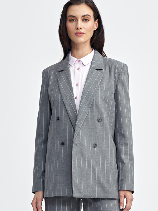 Marynarka oversize dwurzędowa prążek Z71 Grey - Nife