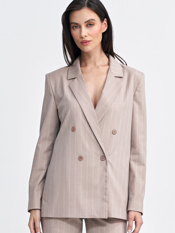 Marynarka oversize dwurzędowa prążek Z71 Beige - Nife