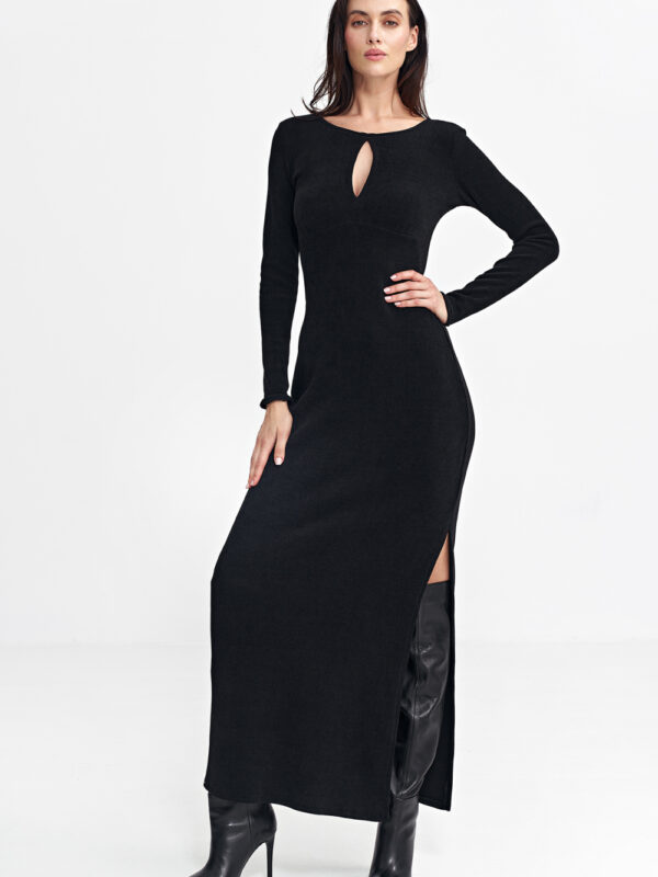Sukienka maxi z łezką na dekolcie S261 Black - Nife