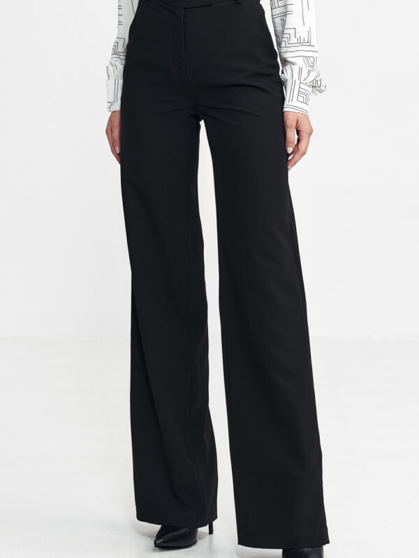 Spodnie bootcut, z krytym guzikiem SD101 Black - Nife