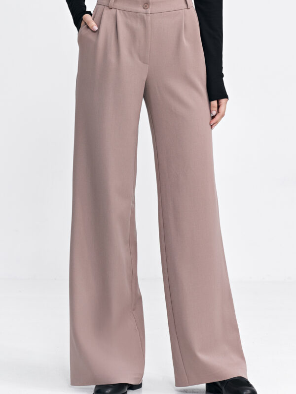 Spodnie z zakładkami wide leg SD104 Beige - Nife
