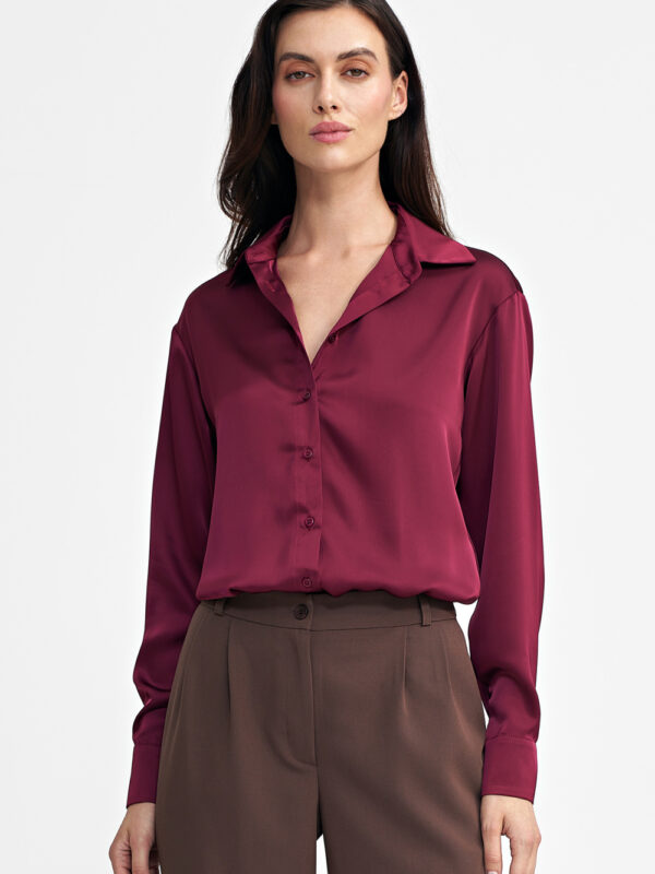 Satynowa koszula body K80 Bordo - Nife