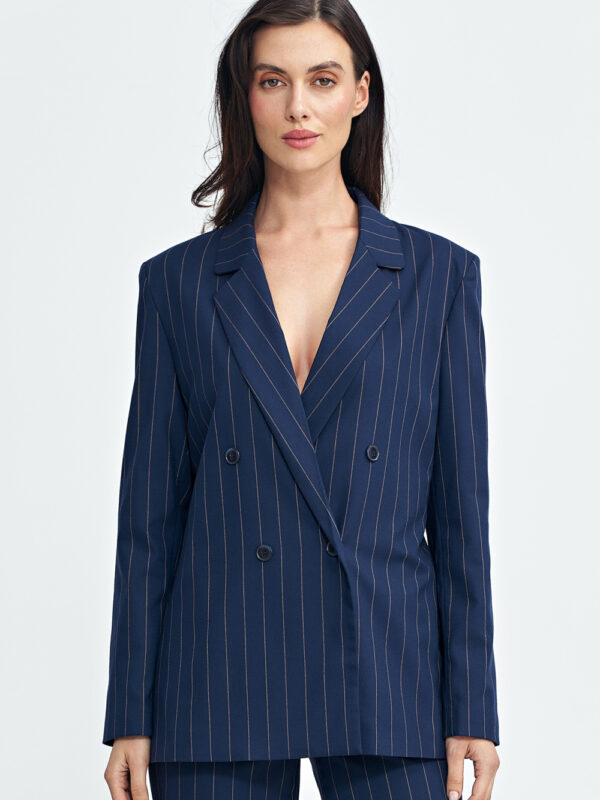 Marynarka oversize dwurzędowa prążek Z71 Navy - Nife