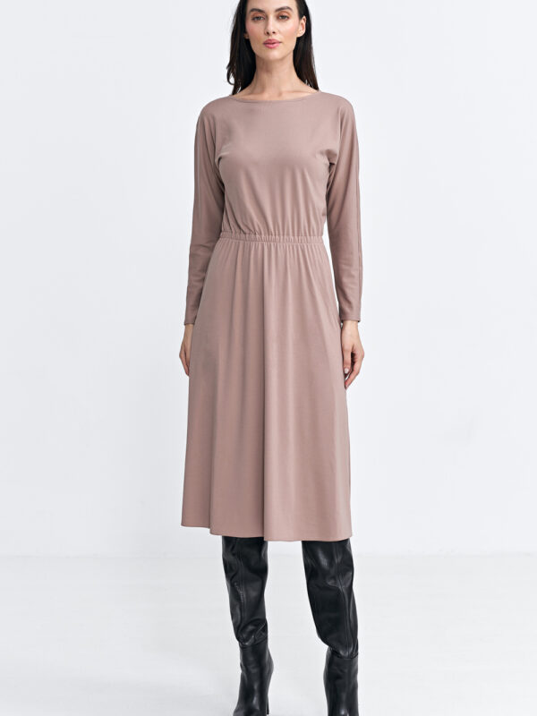 Sukienka z gumką w pasie S259 Beige - Nife