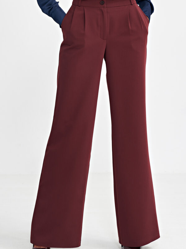 Spodnie z zakładkami wide leg SD102 Bordo - Nife