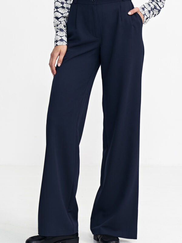 Spodnie z zakładkami, wide leg SD102 Navy - Nife