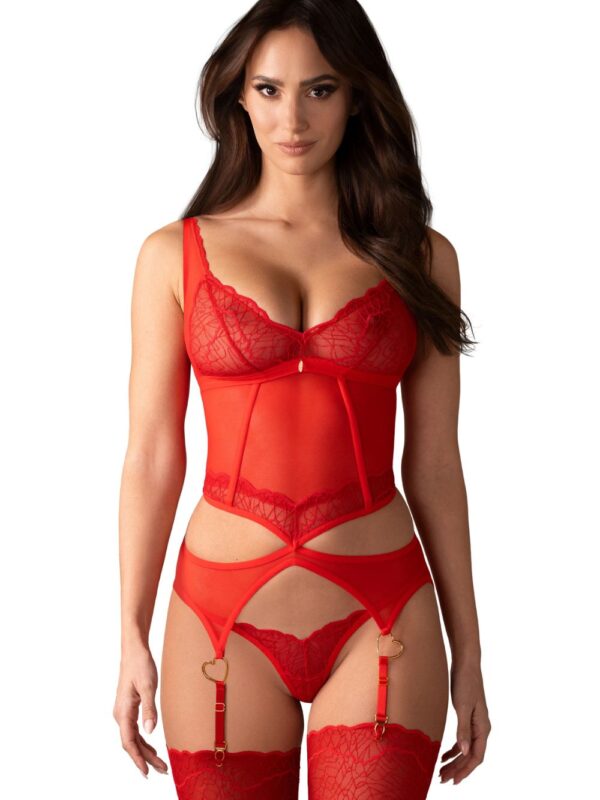 Komplet Model Gorset Cupide Desir Red - Obsessive