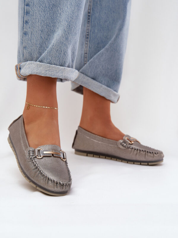 Mokasyny Model DA LR51-546 Silver Brokat - Step in style
