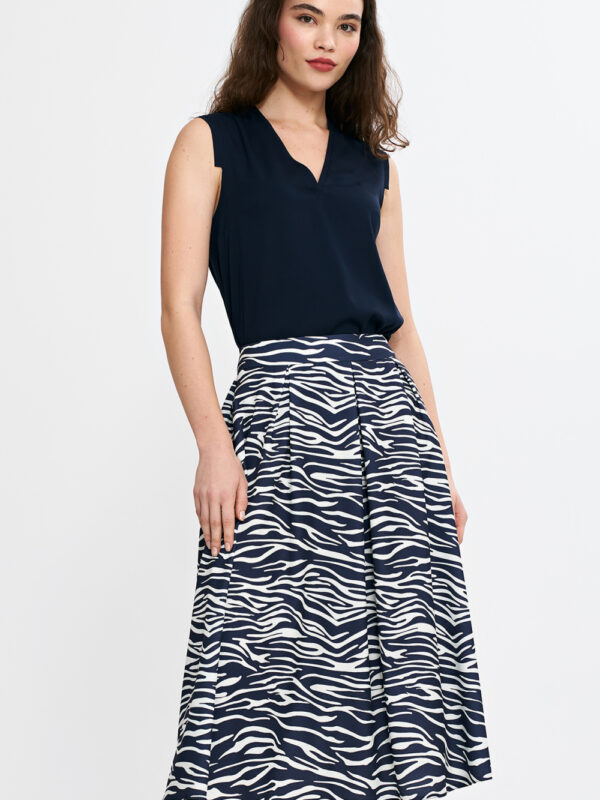 Spódnica midi z zakładkami SP83 Wzór Zebra/Navy - Nife
