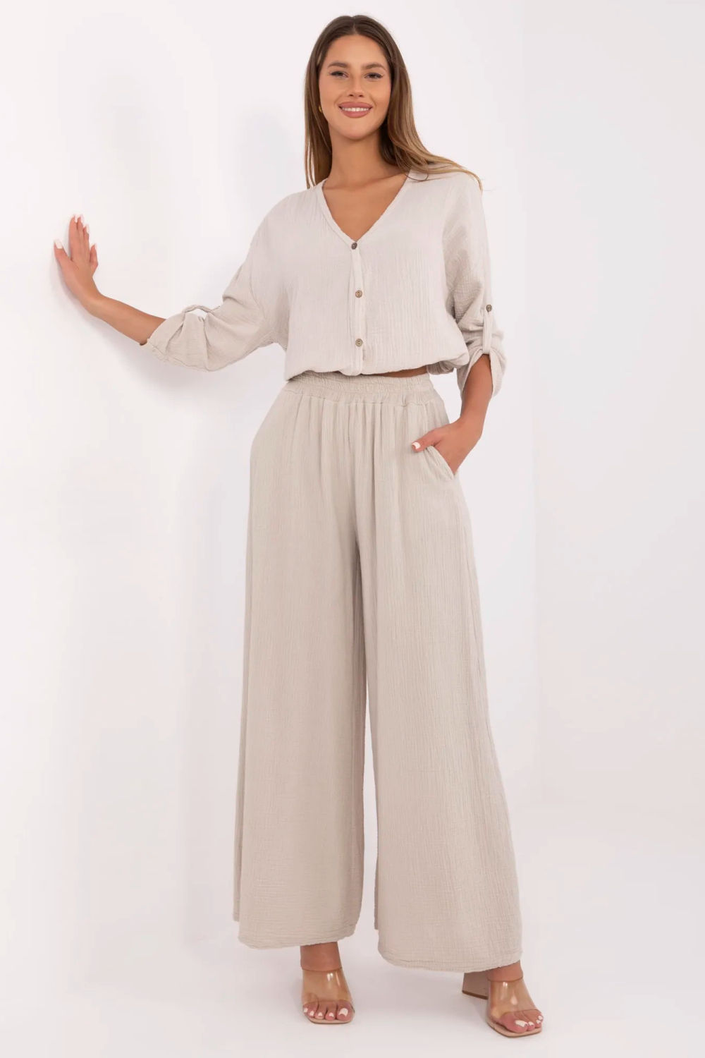 Spodnie Damskie Model MI-SP-2563.84 Beige - Italy Moda