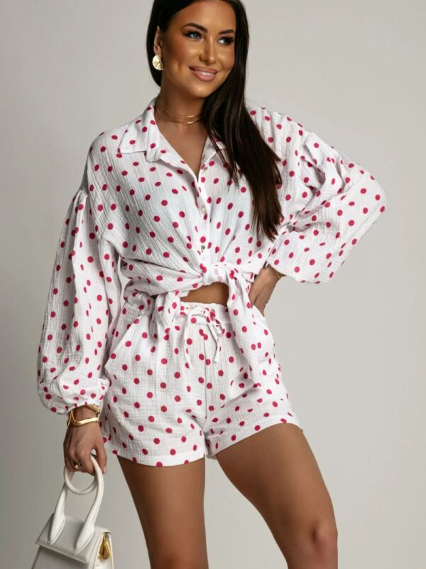 Spodnie Komplet Model Molly Muślin 243867032 Czerwone Kropki - LaBalancia