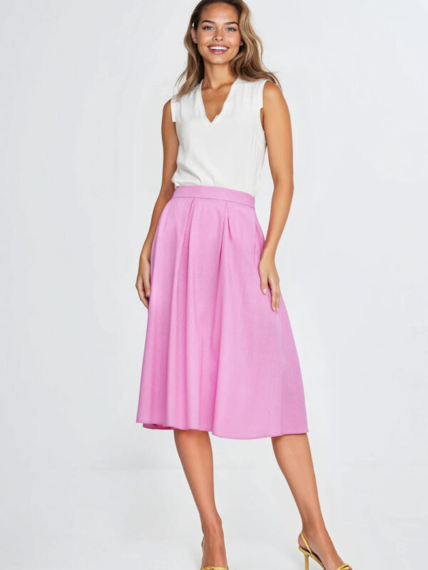 Spódnica midi z rayonu z zakładkami SP82 Pink - Nife