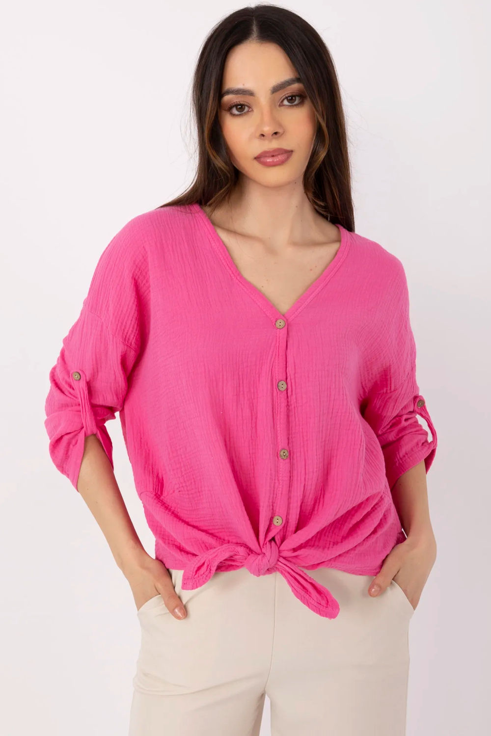 Koszula Damska Model DHJ-KS-25108.60P Fluo Pink - Italy Moda