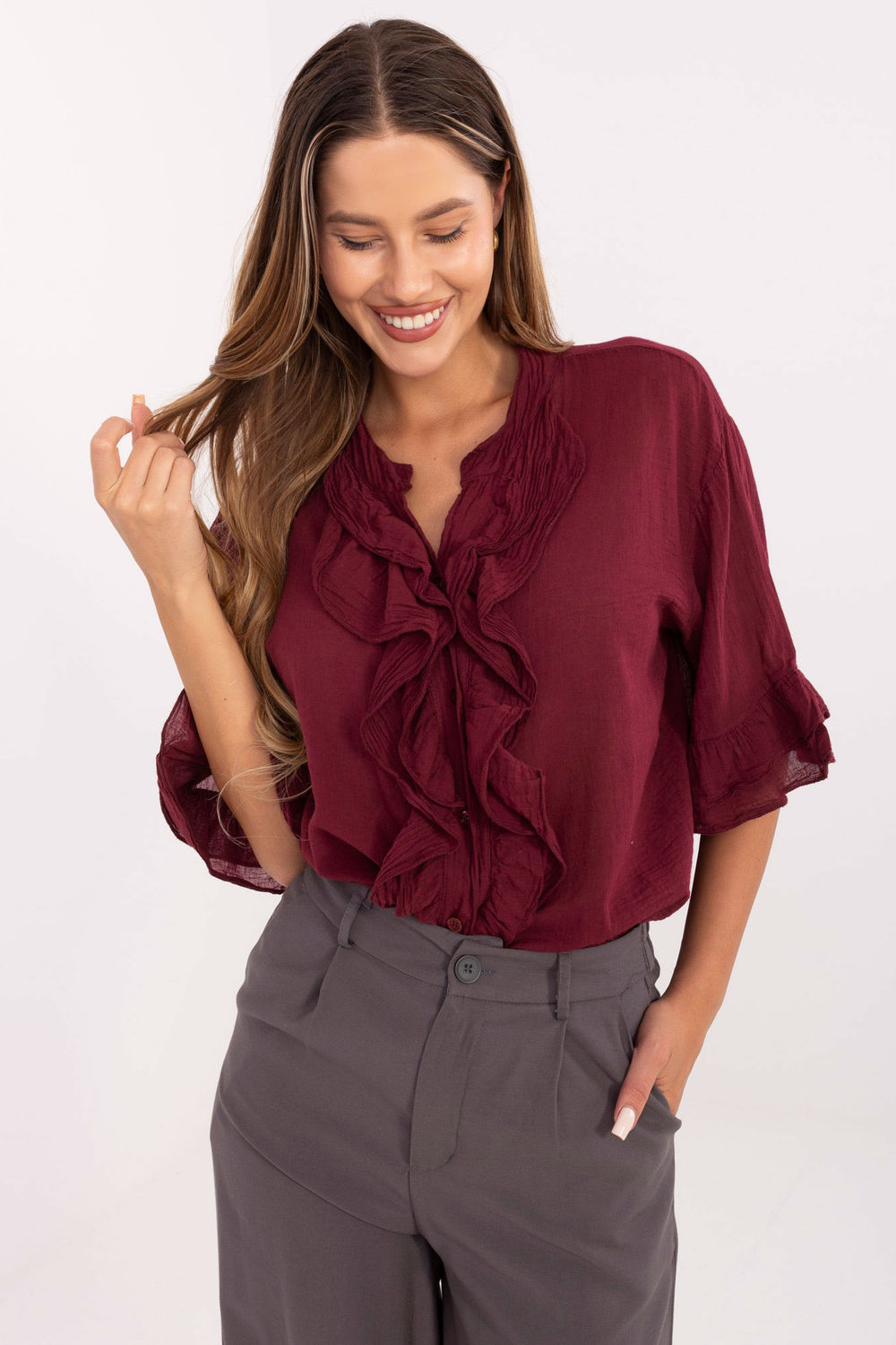 Koszula Damska Model MI-KS-92224.95 Bordo - Italy Moda