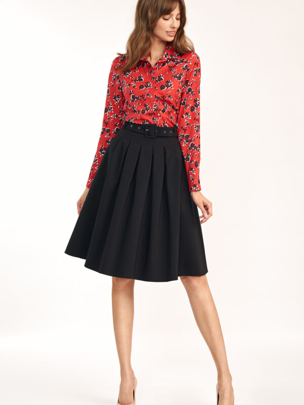 Spódnica midi z paskiem w kolorze czarnym SP75 Black - Nife