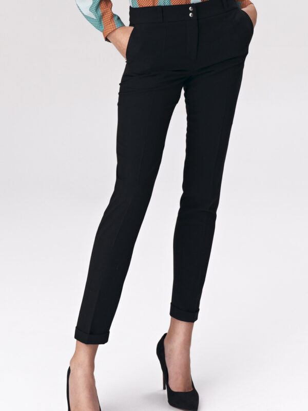 Spodnie Czarne spodnie zapinane na napy SD91 Black - Nife