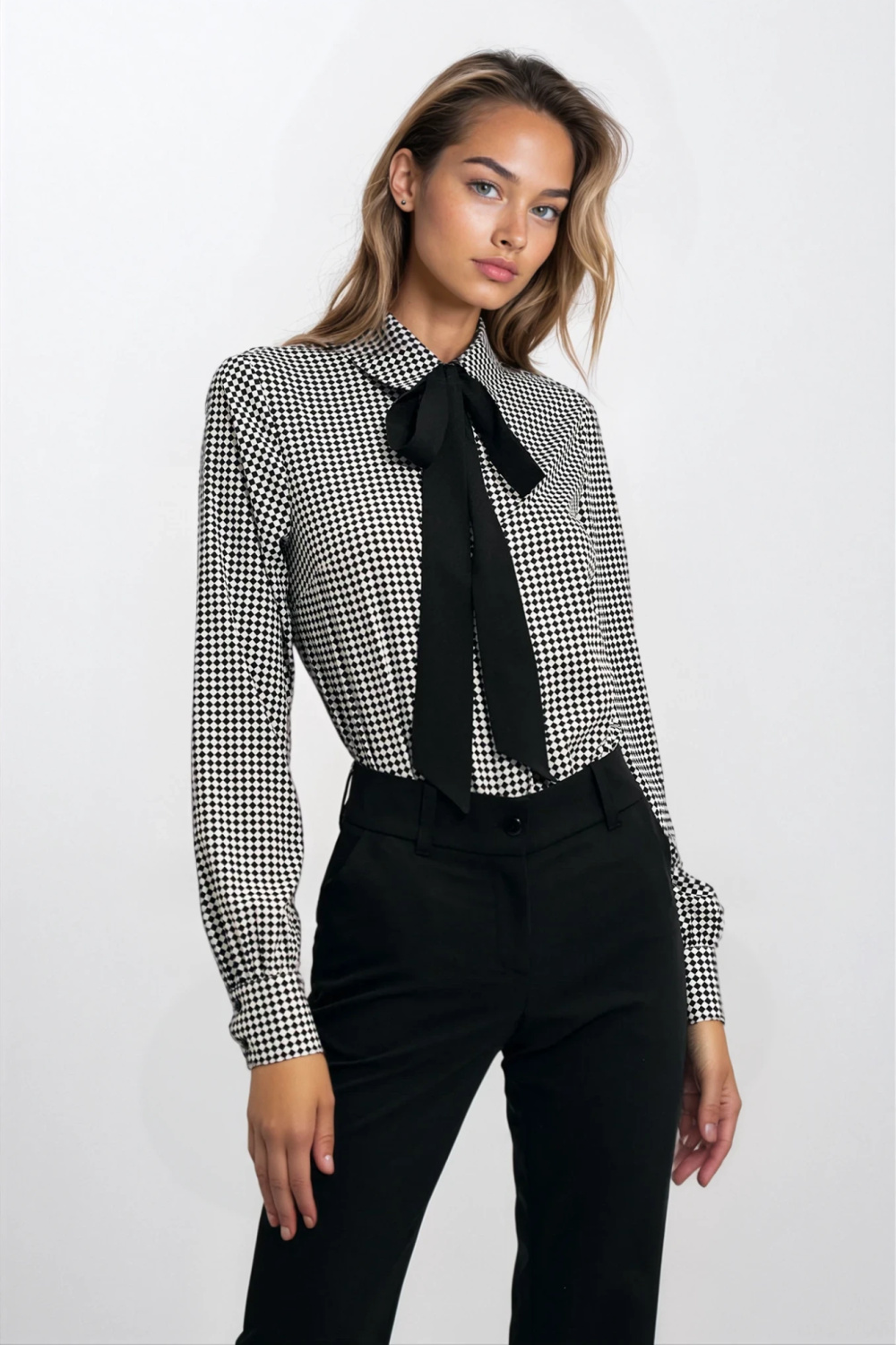 Bluzka z kokardą w romby B183 Black - Nife