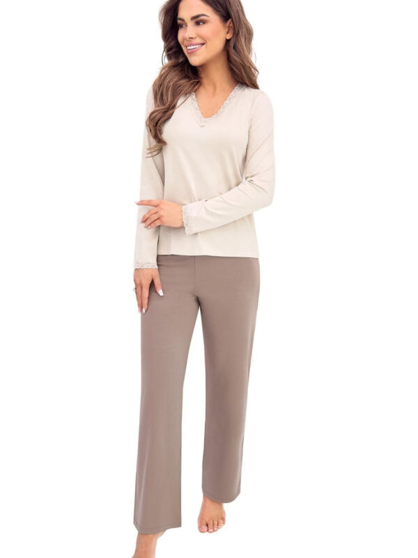 Piżama Damska Model Daphne Long 217050 Cappuccino/Beige - Donna