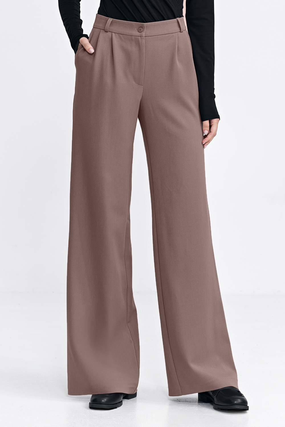 Spodnie z zakładkami wide leg SD127 Mocca - Nife
