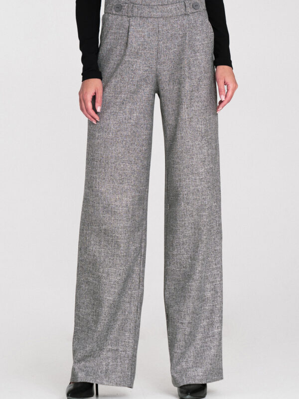 Spodnie wide leg z gumą w pasie i guzikami SD126 Grey Melange - Nife