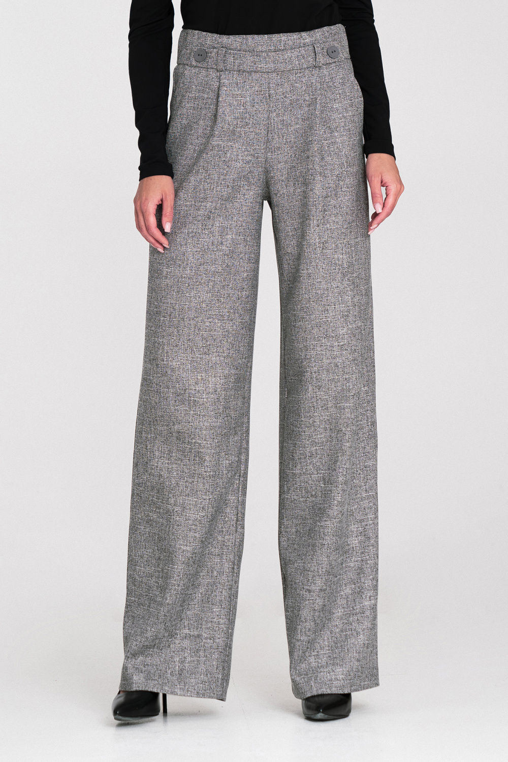 Spodnie wide leg z gumą w pasie i guzikami SD126 Grey Melange - Nife