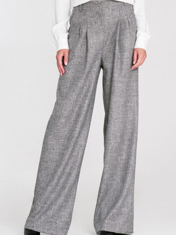 Spodnie z zakładkami wide leg SD116 Grey Melange - Nife