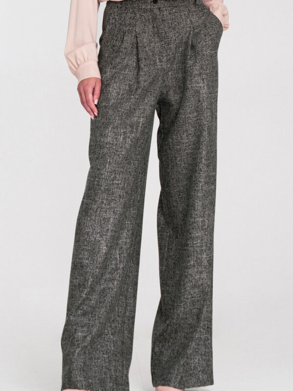 Spodnie z zakładkami wide leg SD116 Black Melange - Nife