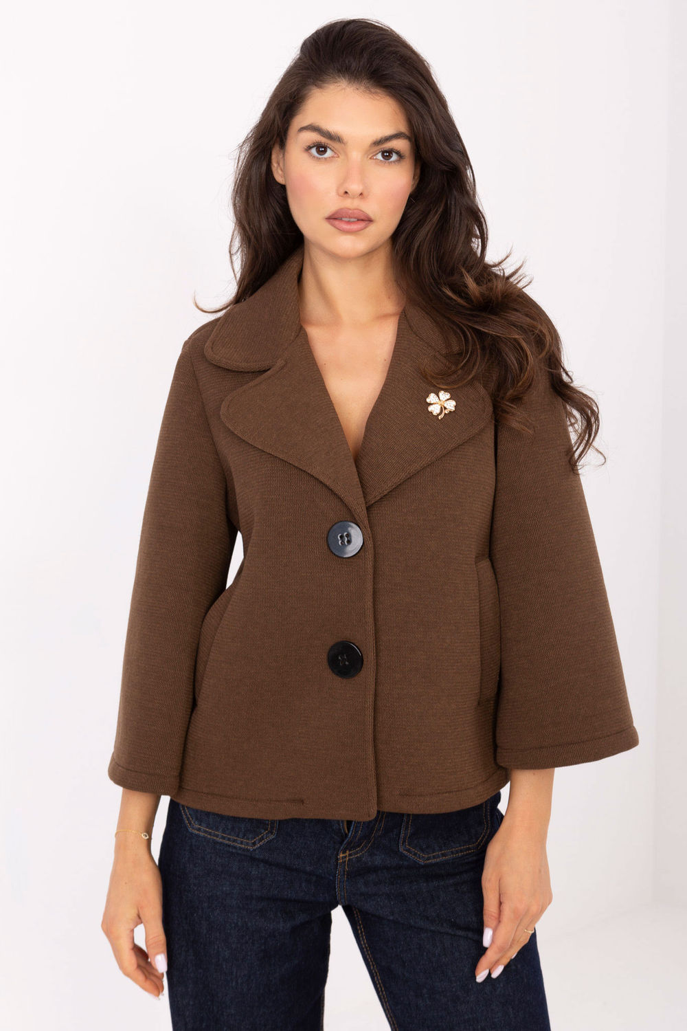 Płaszcz Damski Model IT-KR-FL8159.24 Brown - Rue Paris