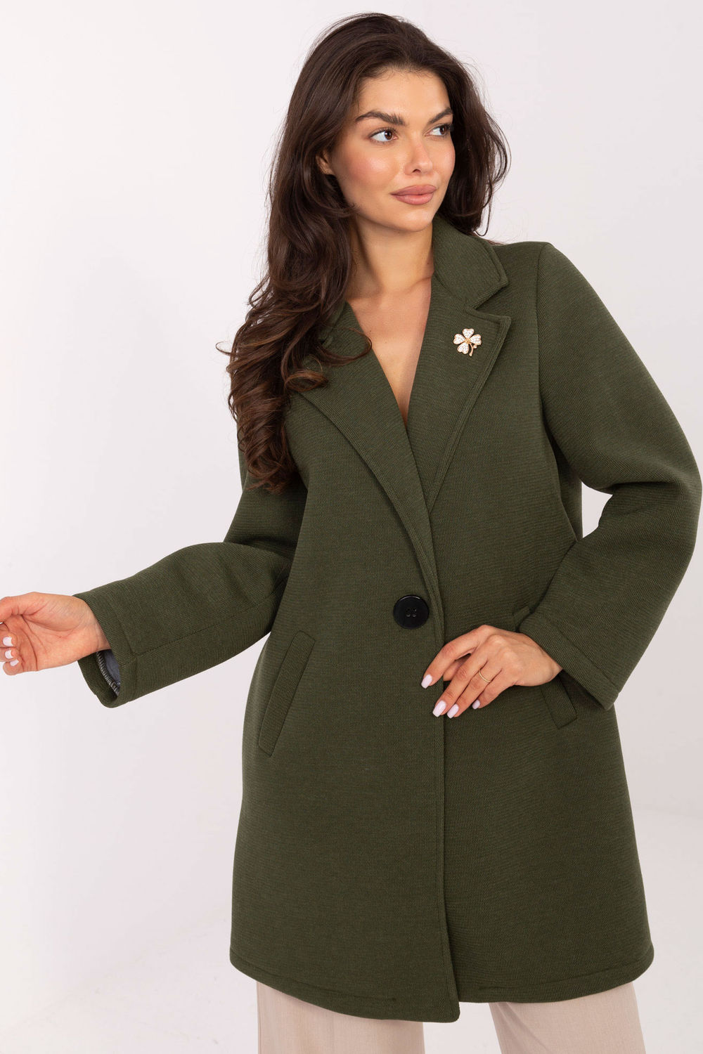 Płaszcz Damski Model IT-PL-FL8153.60 Khaki - Rue Paris