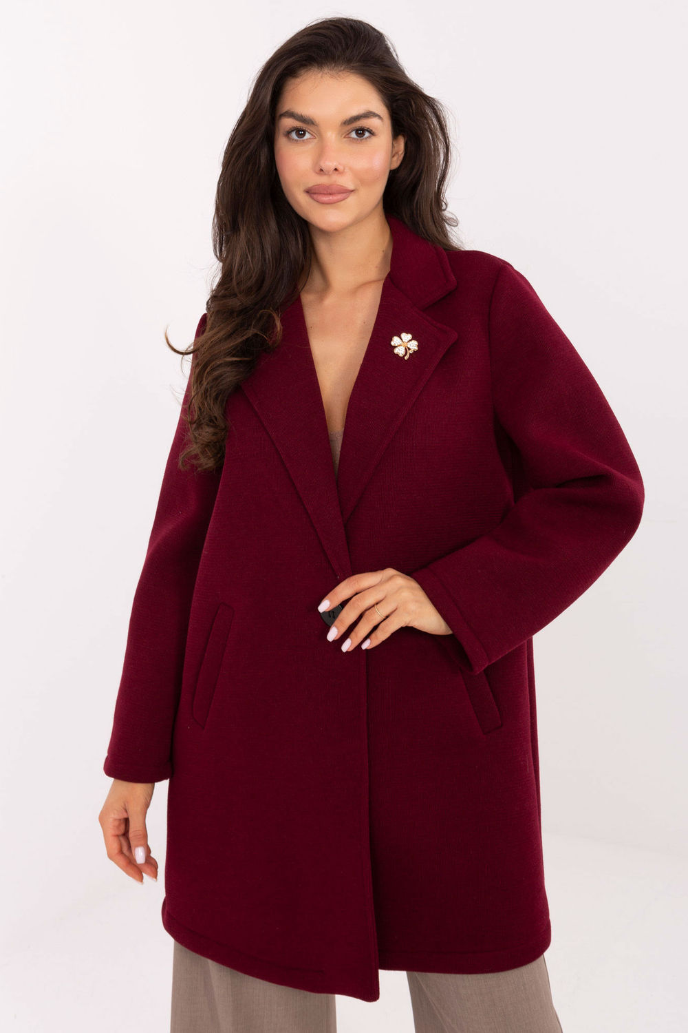 Płaszcz Damski Model IT-PL-FL8153.60 Bordo - Rue Paris