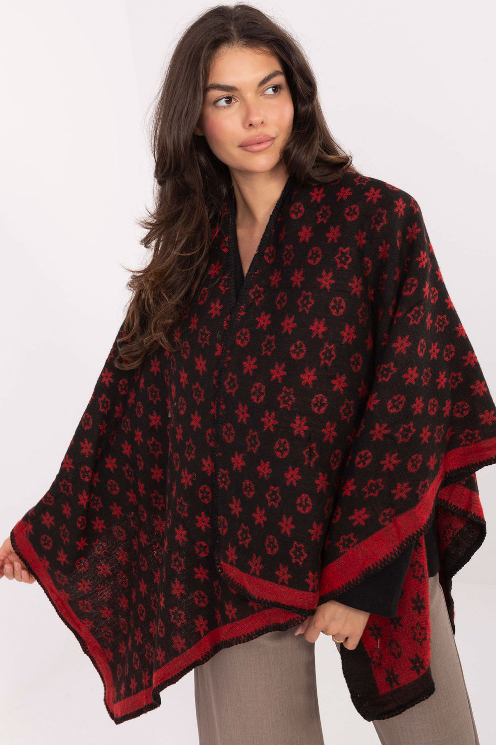 Sweter Ponczo Model AT-PN-7661.89 Black/Red - Factory Price