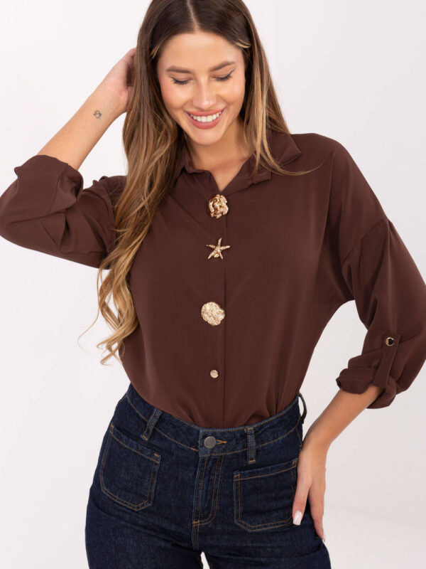 Koszula Damska Model MI-KS-4192.34 Dark Brown - Rue Paris