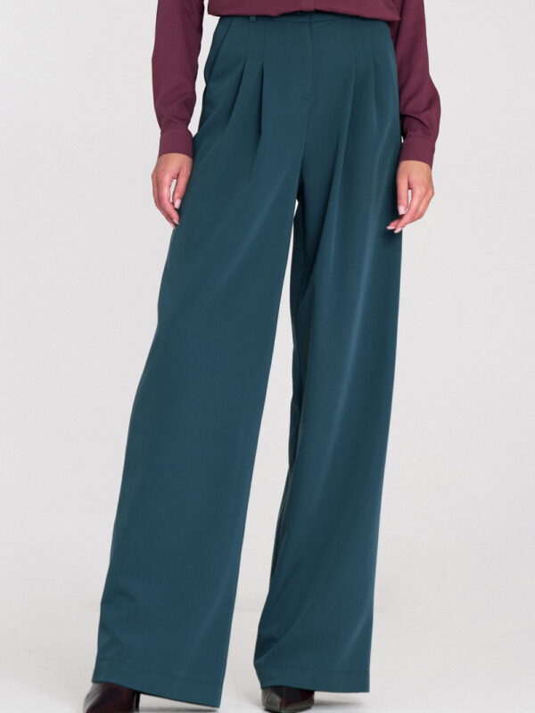 Spodnie z zakładkami wide leg SD122 Lazur - Nife