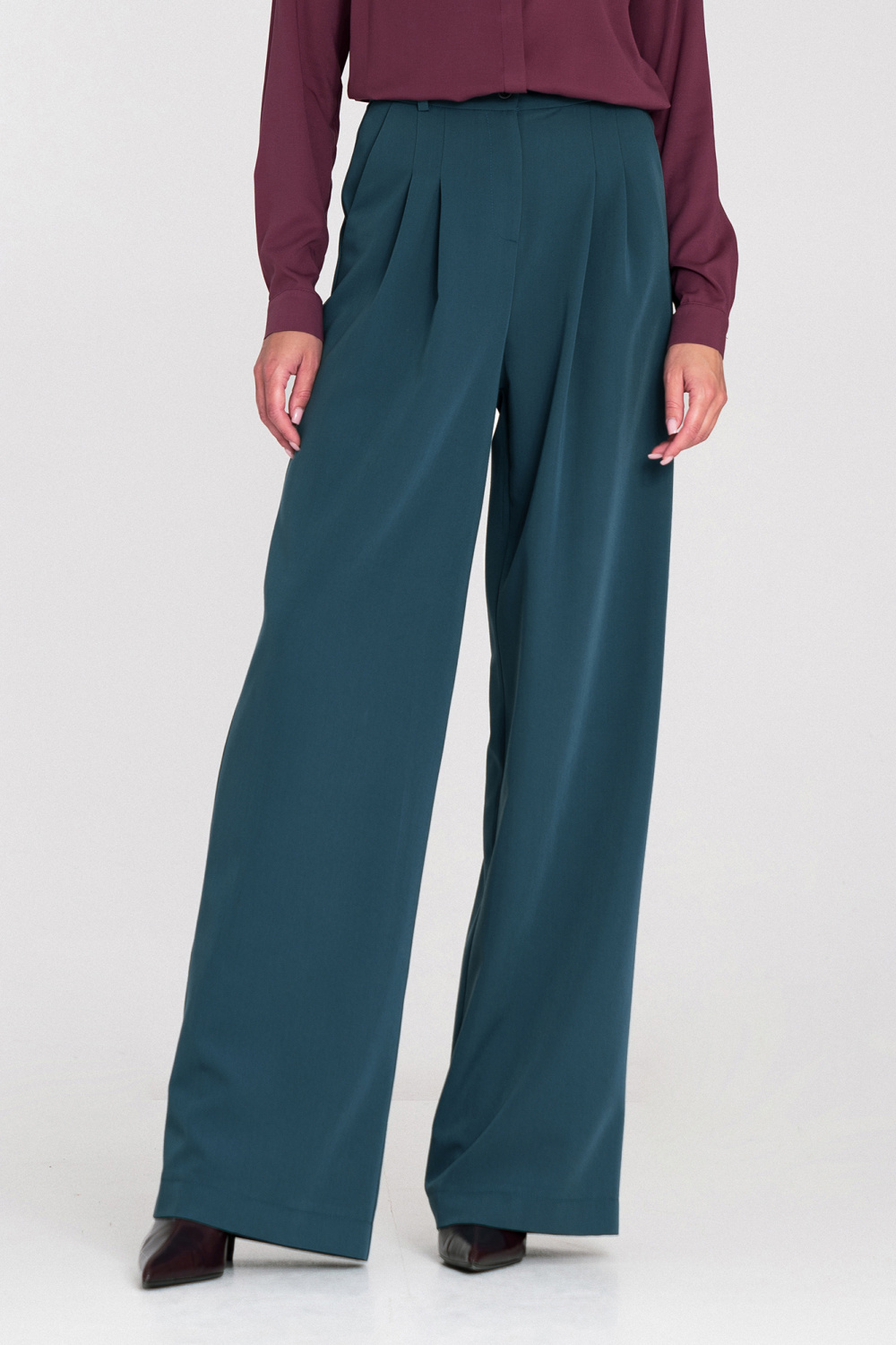 Spodnie z zakładkami wide leg SD122 Lazur - Nife