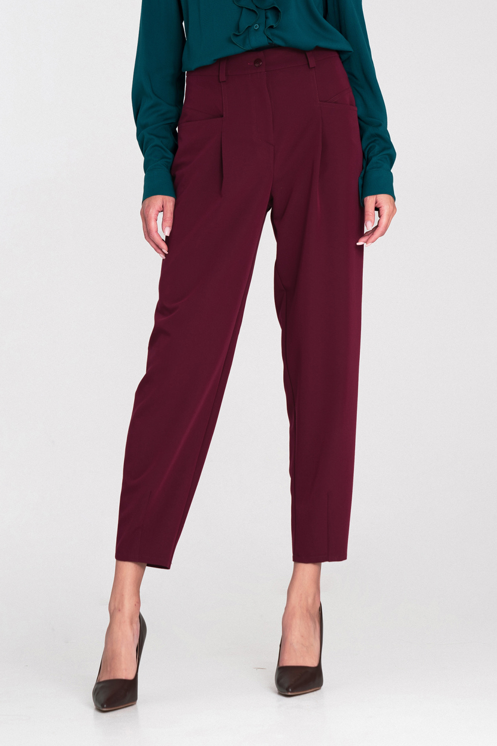 Spodnie baggy z wyskoim stanem SD120 Bordo - Nife