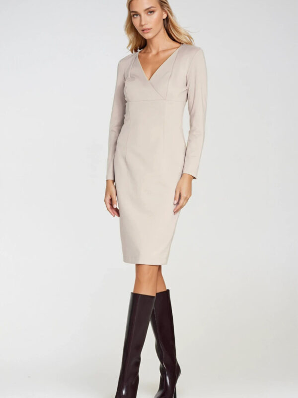 Sukienka z kopertowym dekoltem S276 Beige - Nife