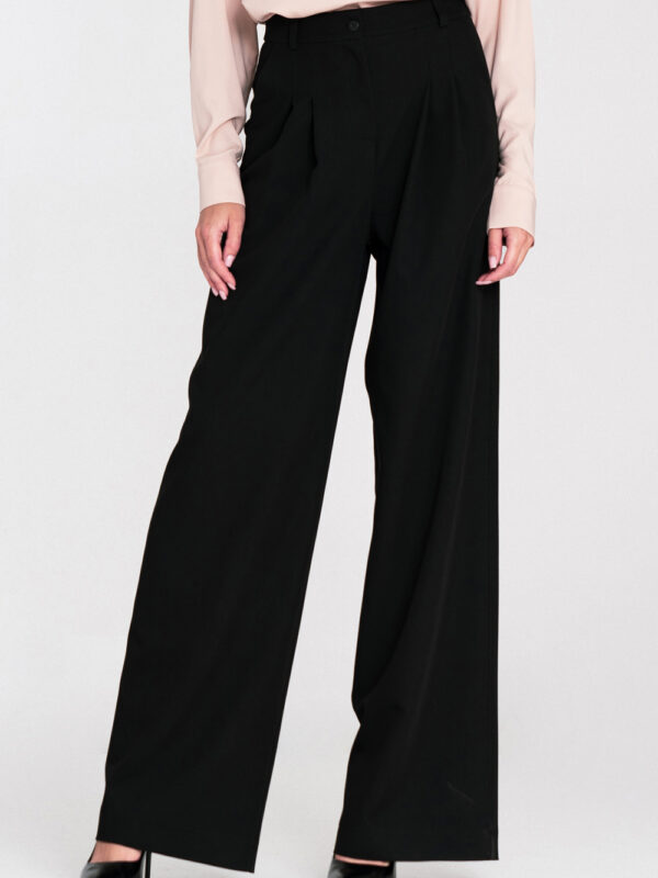 Spodnie z zakładkami wide leg SD122 Black - Nife