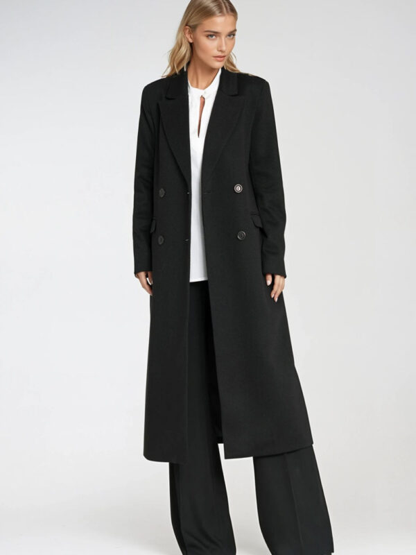 Elegancki płaszcz dwurzędowy PL25 Black - Nife