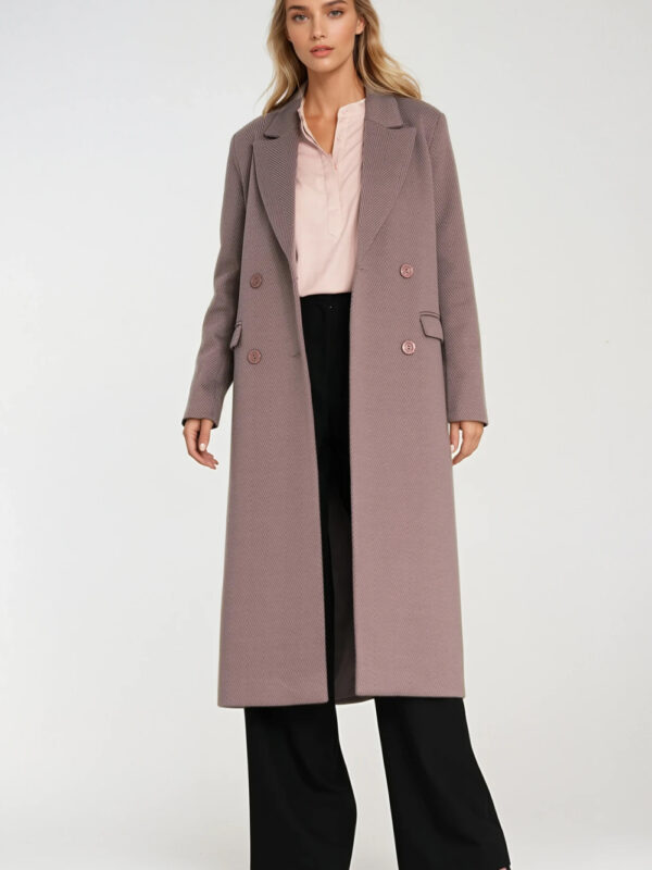 Elegancki płaszcz dwurzędowy PL25 Beige - Nife