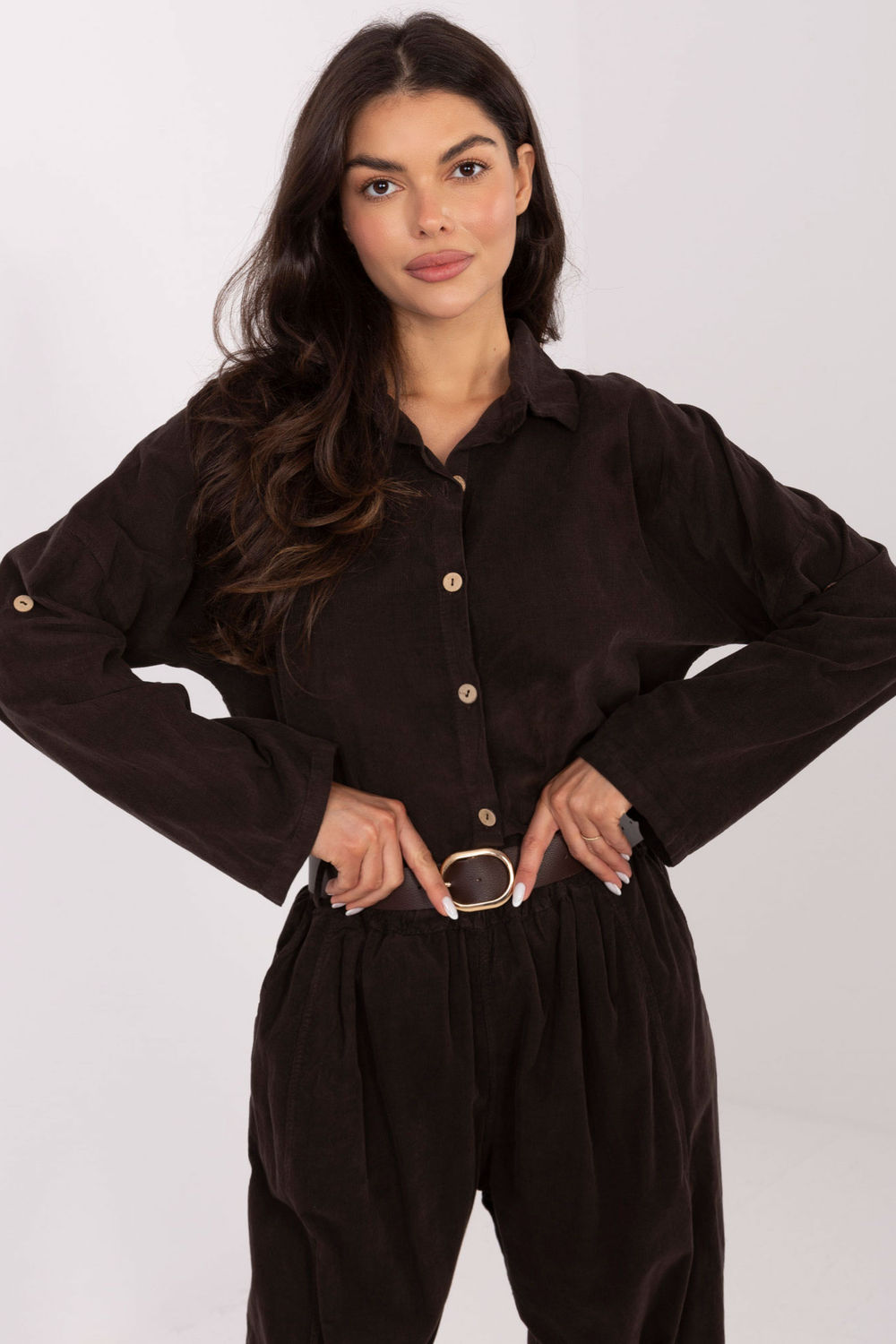 Koszula Damska Model IT-KS-22390.81 Dark Brown - Italy Moda
