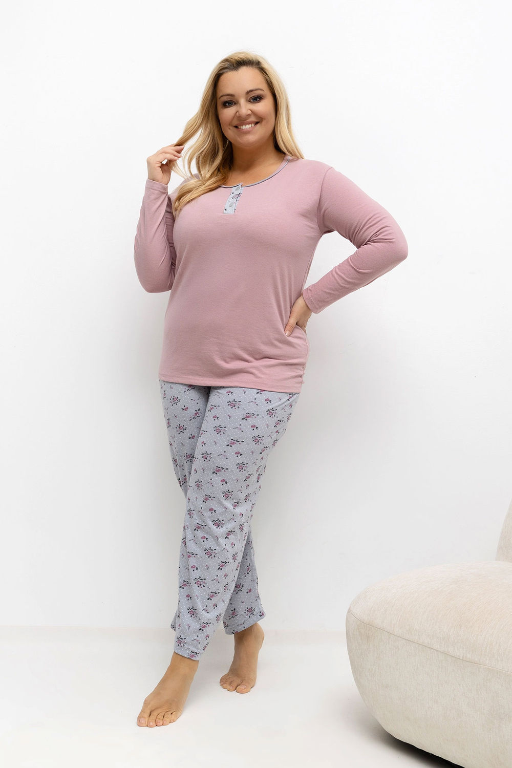 Piżama Damska Plus Size Model DU-PI-FP-501.22 Dark Pink - Forever Pink