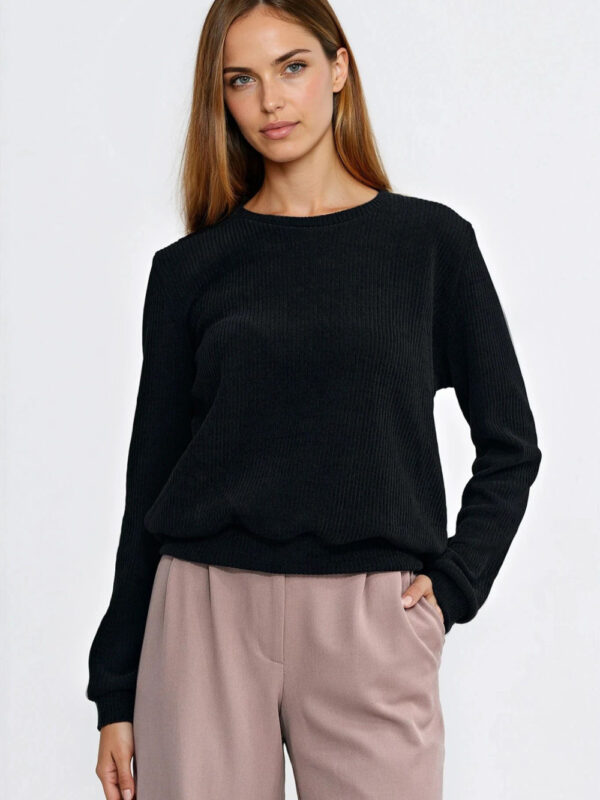Bluza z dzianiny prążkowanej z długim rękawem BL13 Black - Nife