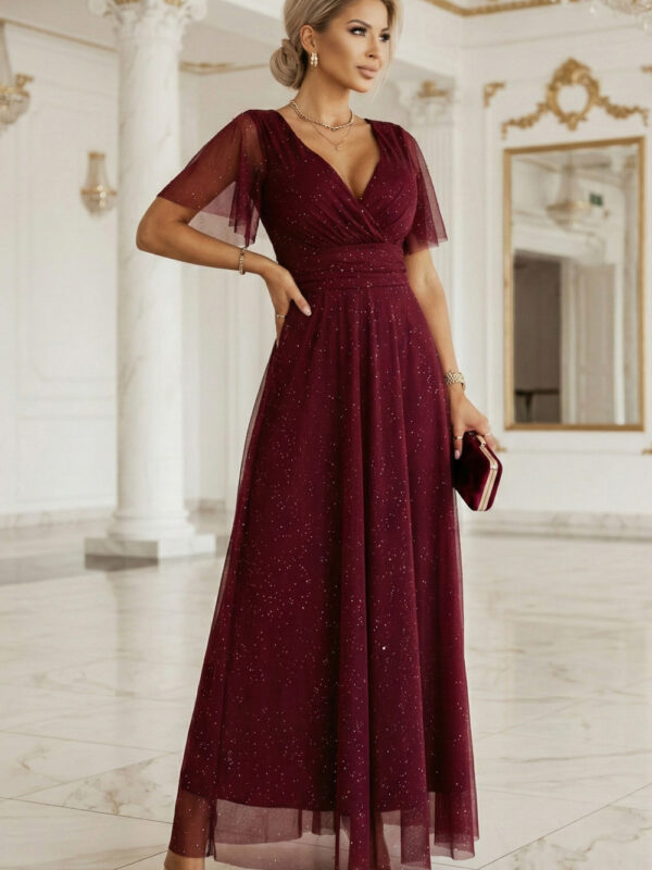 Sukienka Model Melania 635-5 Bordo Brokat - Numoco