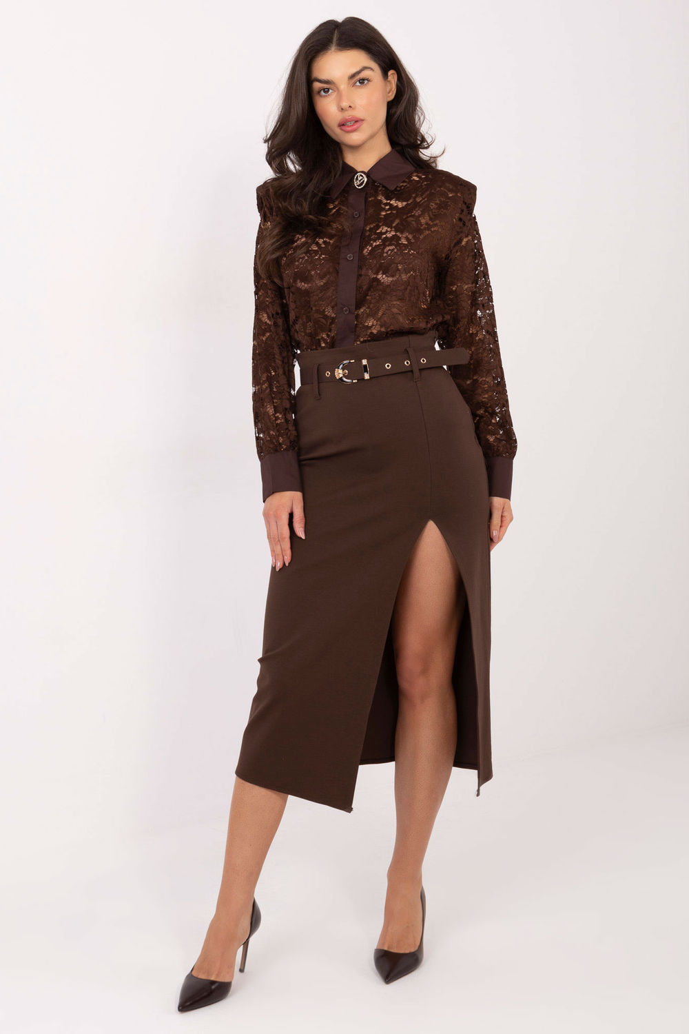 Spódnica Model IT-SD-FL7393.26 Brown - Rue Paris